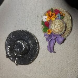 ❄️ 3/$10 Floral Hat Brooch Set 1 Pewter By Meridan and 1 Polyresin